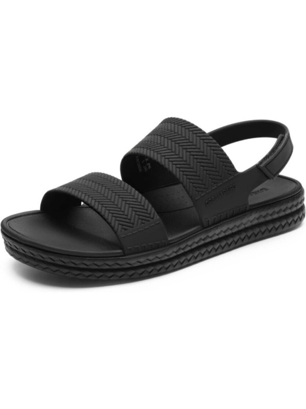 Women's All Black Open Toe Waterproof Slingback Beach Platform Flat Sandal